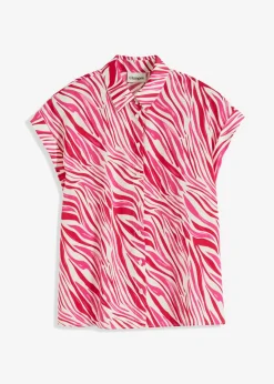 bonprix bonprix Blusa de satén fluido crema/rosa con estampado gráfico Discount