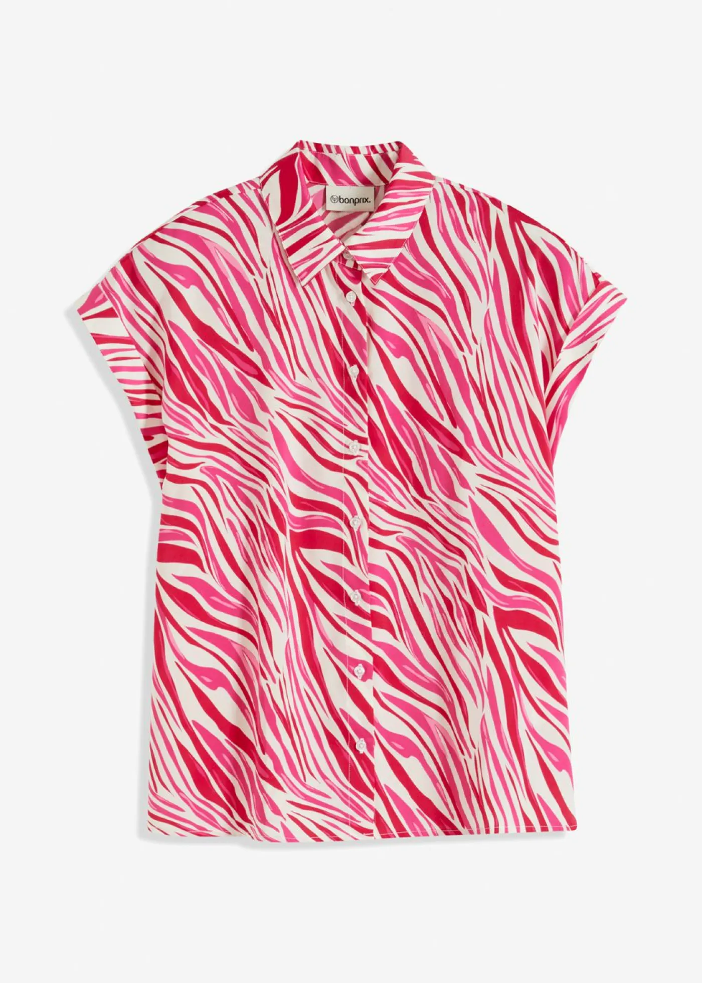 bonprix bonprix Blusa de satén fluido crema/rosa con estampado gráfico Discount
