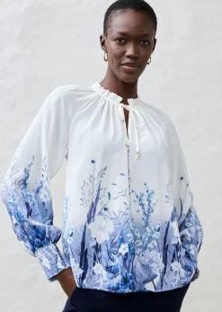 bonprix bonprix Blusa de seda azul pálido-azul marino Discount