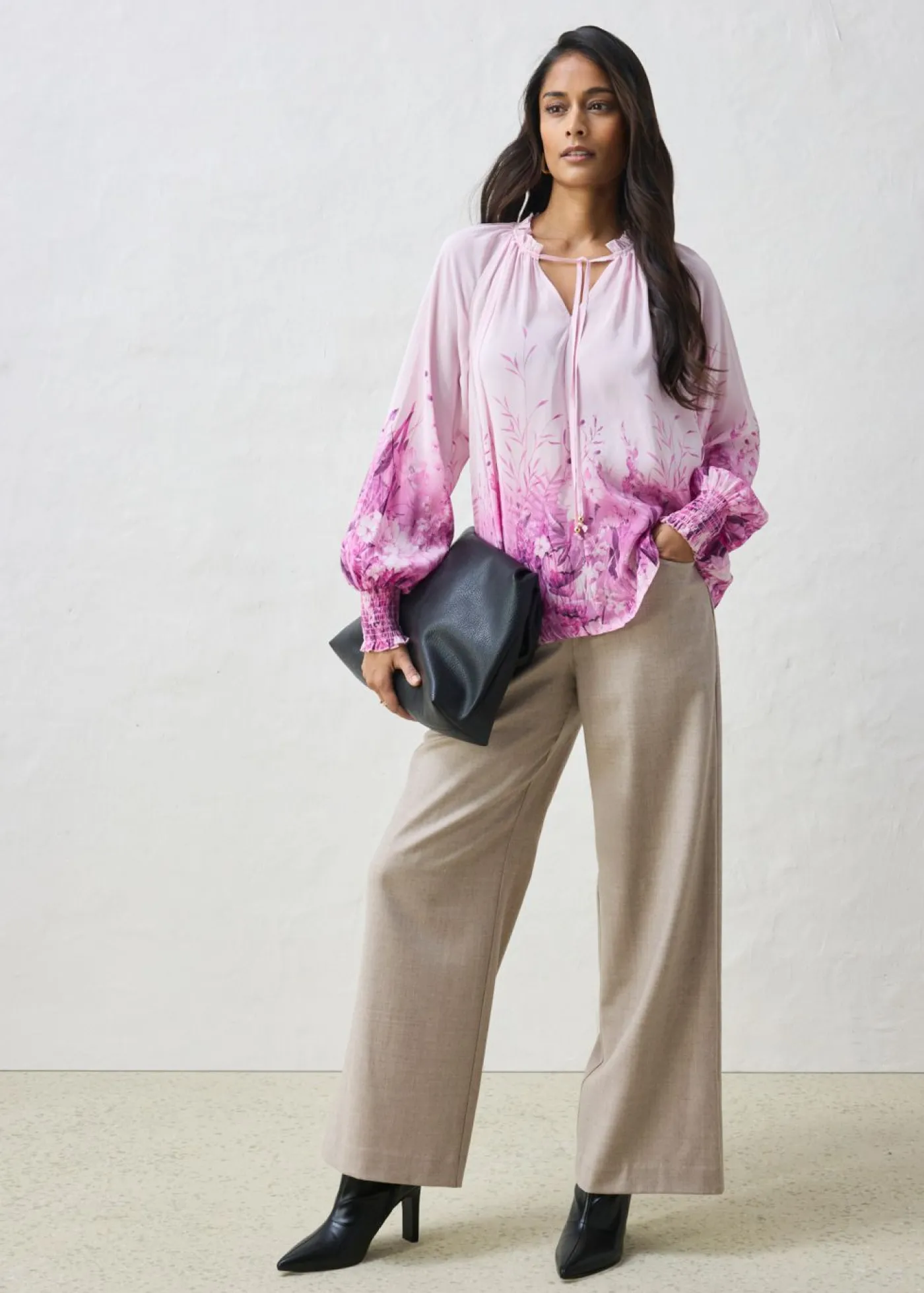 bonprix bonprix Blusa de seda Rosa/orquídea claro de flores
