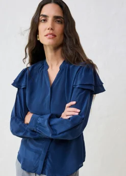 bonprix bonprix Blusa de seda Azul marino Discount