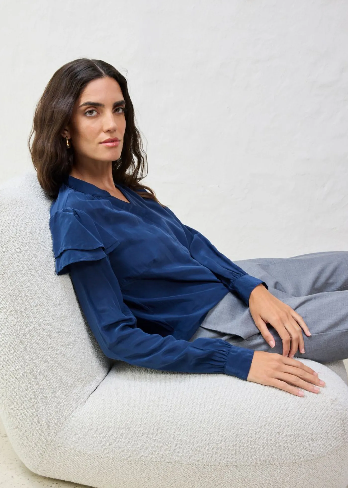 bonprix bonprix Blusa de seda Azul marino Discount