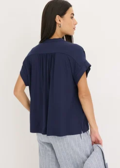 bonprix bonprix Blusa de suave mezcla de viscosa Azul marino Discount