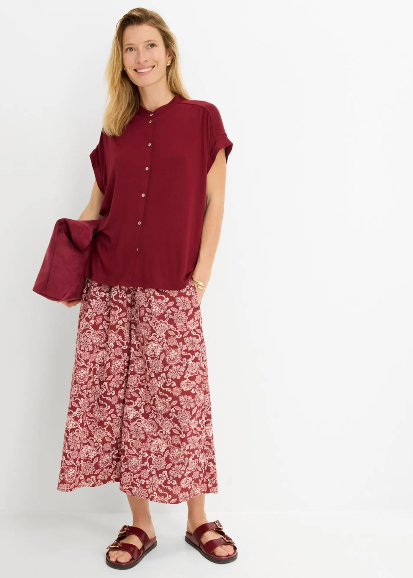bonprix bonprix Blusa de suave mezcla de viscosa Rojo rubí Outlet