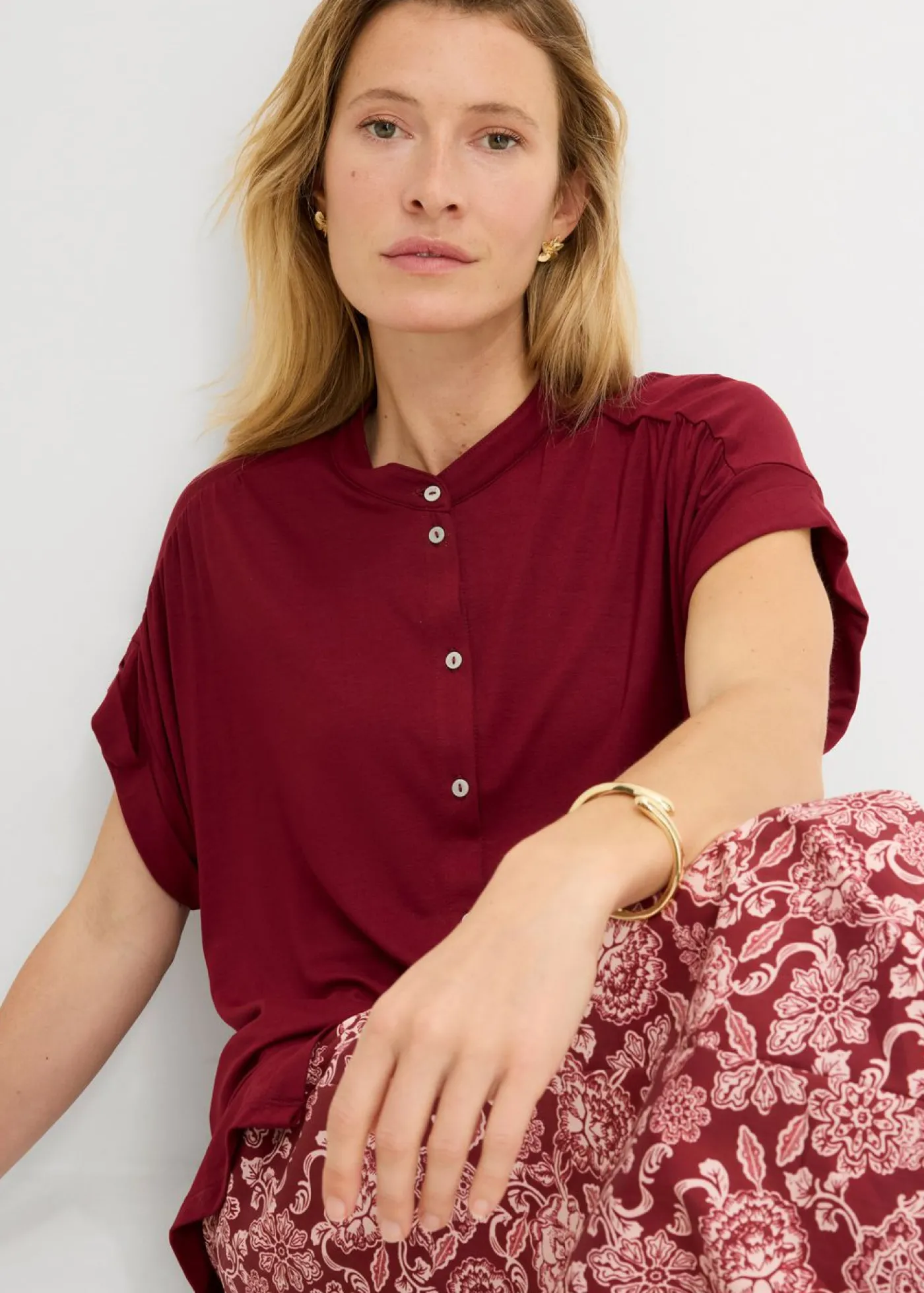 bonprix bonprix Blusa de suave mezcla de viscosa Rojo rubí Outlet