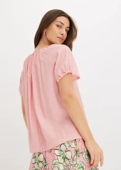 bonprix bonprix Blusa de tejido arrugado estructurado rosa pálido Discount