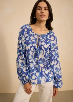 bonprix bonprix Blusa de túnica estampada Blanco-azul