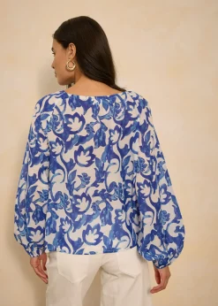 bonprix bonprix Blusa de túnica estampada Blanco-azul