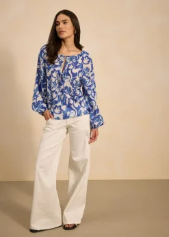 bonprix bonprix Blusa de túnica estampada Blanco-azul