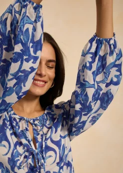 bonprix bonprix Blusa de túnica estampada Blanco-azul