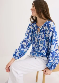bonprix bonprix Blusa de túnica estampada Blanco-azul