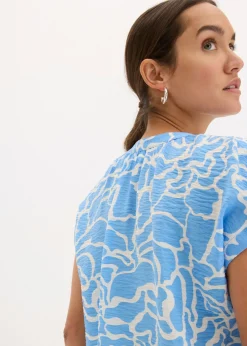 bonprix bonprix Blusa de túnica estampada Azul-blanco Sale