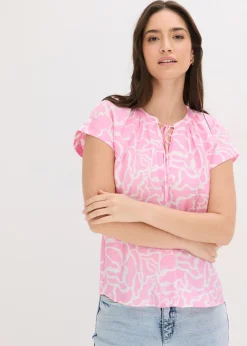 bonprix bonprix Blusa de túnica estampada Rosa-blanco estampado Hot