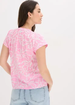 bonprix bonprix Blusa de túnica estampada Rosa-blanco estampado Hot