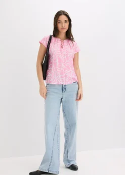 bonprix bonprix Blusa de túnica estampada Rosa-blanco estampado Hot