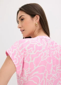 bonprix bonprix Blusa de túnica estampada Rosa-blanco estampado Hot