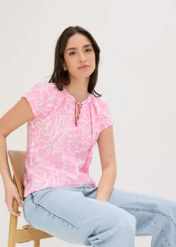 bonprix bonprix Blusa de túnica estampada Rosa-blanco estampado Hot