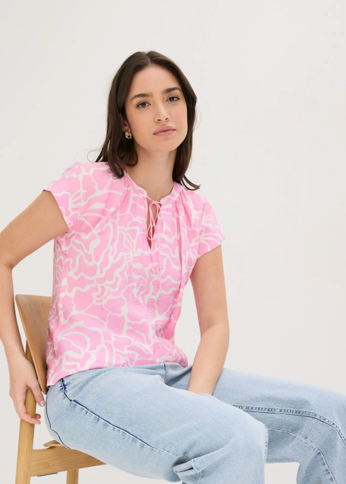 bonprix bonprix Blusa de túnica estampada Rosa-blanco estampado Hot