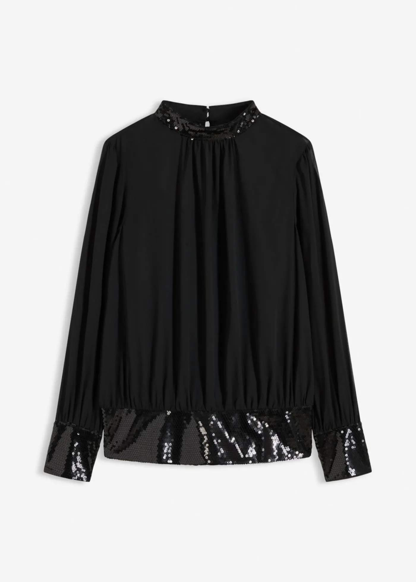 bonprix bonprix Blusa de tul fino con lentejuelas Negro New