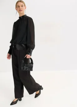 bonprix bonprix Blusa de tul fino con lentejuelas Negro New