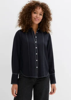 bonprix bonprix Blusa de viscosa Negro-blanco lana