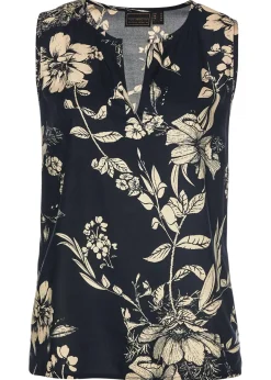 bonprix bonprix Blusa de viscosa azul marino/gris guijarro de flores Outlet