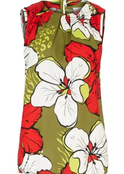bonprix bonprix Blusa de viscosa Fresa-caqui oscuro de flores Hot