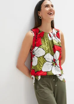 bonprix bonprix Blusa de viscosa Fresa-caqui oscuro de flores Hot