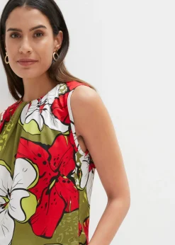 bonprix bonprix Blusa de viscosa Fresa-caqui oscuro de flores Hot