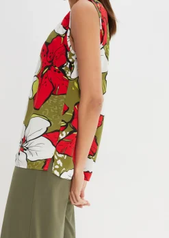 bonprix bonprix Blusa de viscosa Fresa-caqui oscuro de flores Hot
