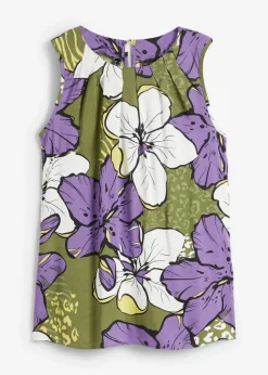bonprix bonprix Blusa de viscosa Lila/caqui oscuro de flores Clearance