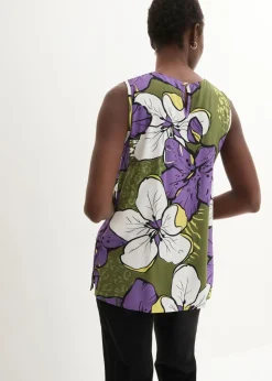 bonprix bonprix Blusa de viscosa Lila/caqui oscuro de flores Clearance