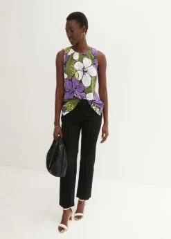 bonprix bonprix Blusa de viscosa Lila/caqui oscuro de flores Clearance