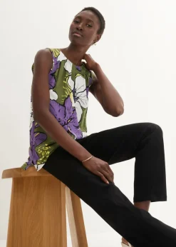 bonprix bonprix Blusa de viscosa Lila/caqui oscuro de flores Clearance