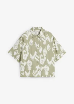 bonprix bonprix Blusa de viscosa con estampado étnico verde alga-blanco lana Clearance