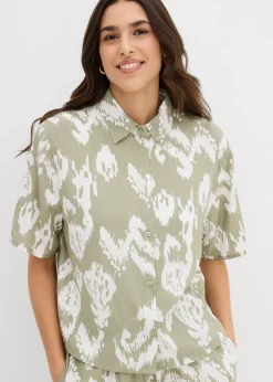 bonprix bonprix Blusa de viscosa con estampado étnico verde alga-blanco lana Clearance