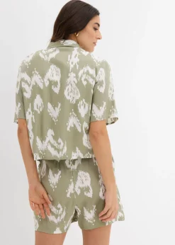 bonprix bonprix Blusa de viscosa con estampado étnico verde alga-blanco lana Clearance