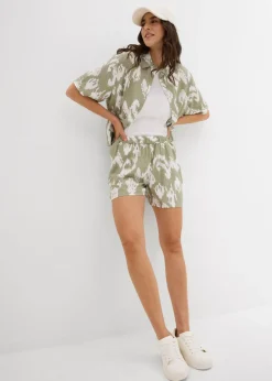 bonprix bonprix Blusa de viscosa con estampado étnico verde alga-blanco lana Clearance
