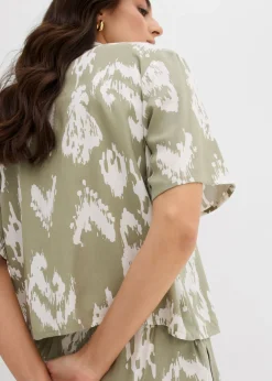bonprix bonprix Blusa de viscosa con estampado étnico verde alga-blanco lana Clearance