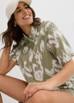 bonprix bonprix Blusa de viscosa con estampado étnico verde alga-blanco lana Clearance