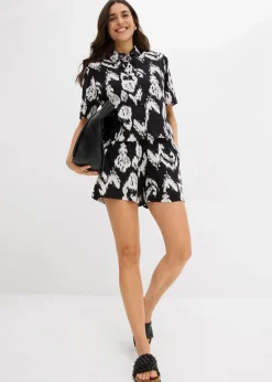 bonprix bonprix Blusa de viscosa con estampado étnico Negro-blanco lana Discount