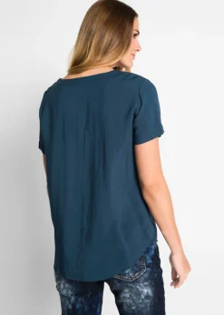 bonprix bonprix Blusa de viscosa con manga corta Azul oscuro Discount