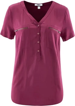 bonprix bonprix Blusa de viscosa con manga corta Granate Hot