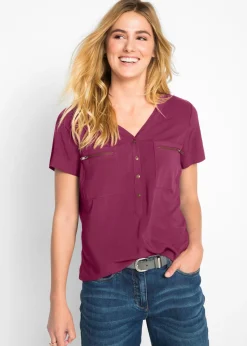 bonprix bonprix Blusa de viscosa con manga corta Granate Hot