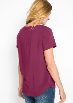 bonprix bonprix Blusa de viscosa con manga corta Granate Hot