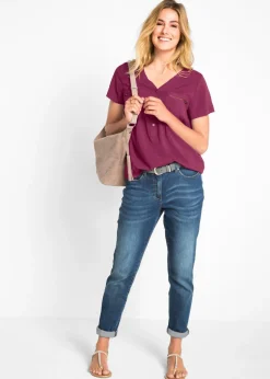 bonprix bonprix Blusa de viscosa con manga corta Granate Hot