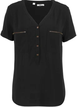 bonprix bonprix Blusa de viscosa con manga corta Negro