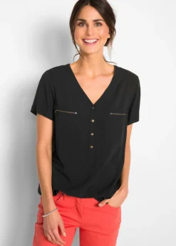 bonprix bonprix Blusa de viscosa con manga corta Negro