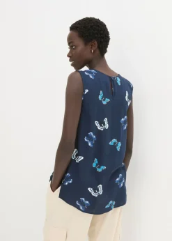 bonprix bonprix Blusa de viscosa fluida Azul marino estampado Outlet