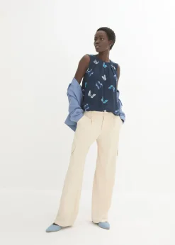 bonprix bonprix Blusa de viscosa fluida Azul marino estampado Outlet